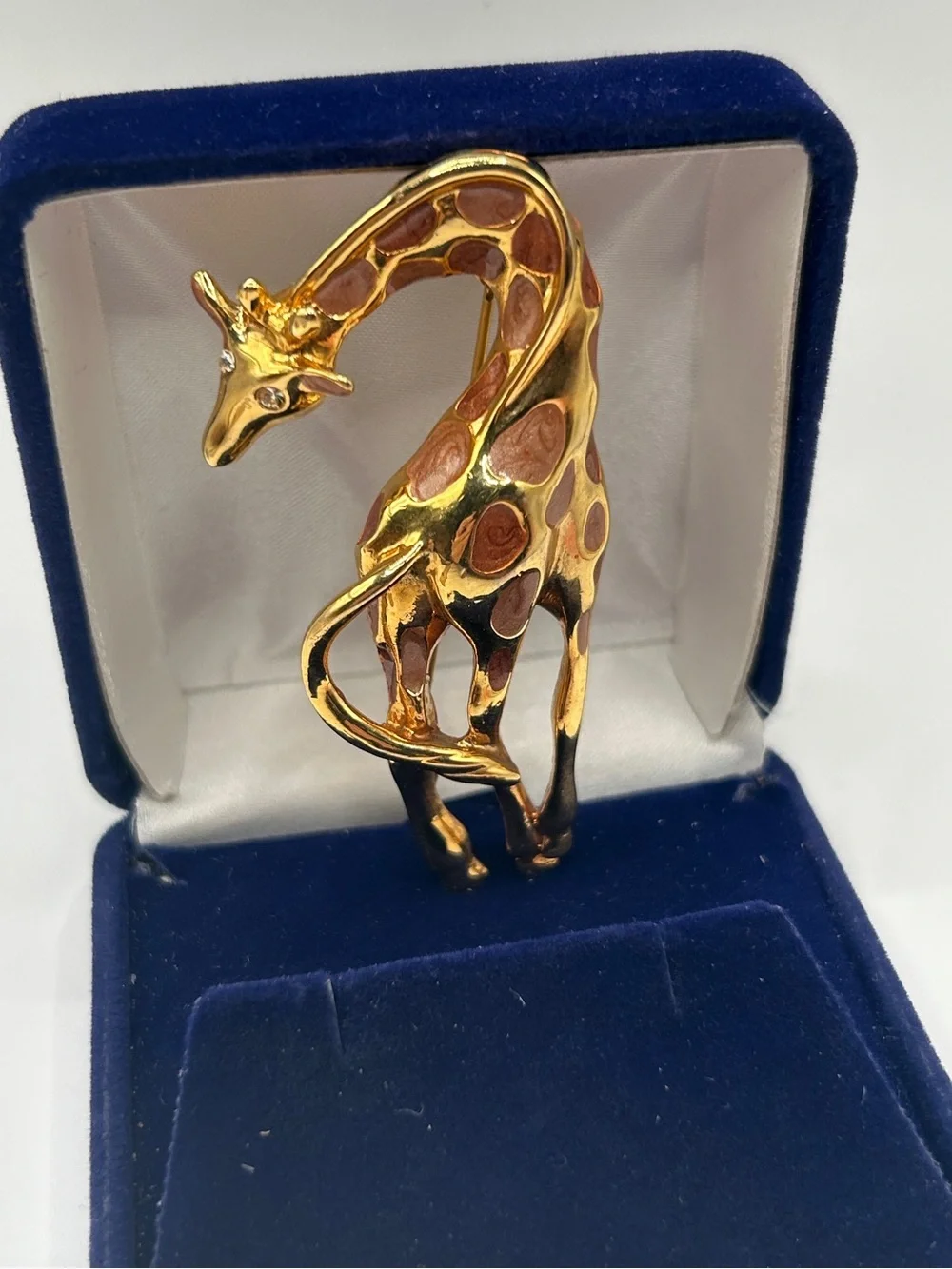 Gold Giraffe Brooch with Brown Enamel Crystal Accents - Picture 1 of 11